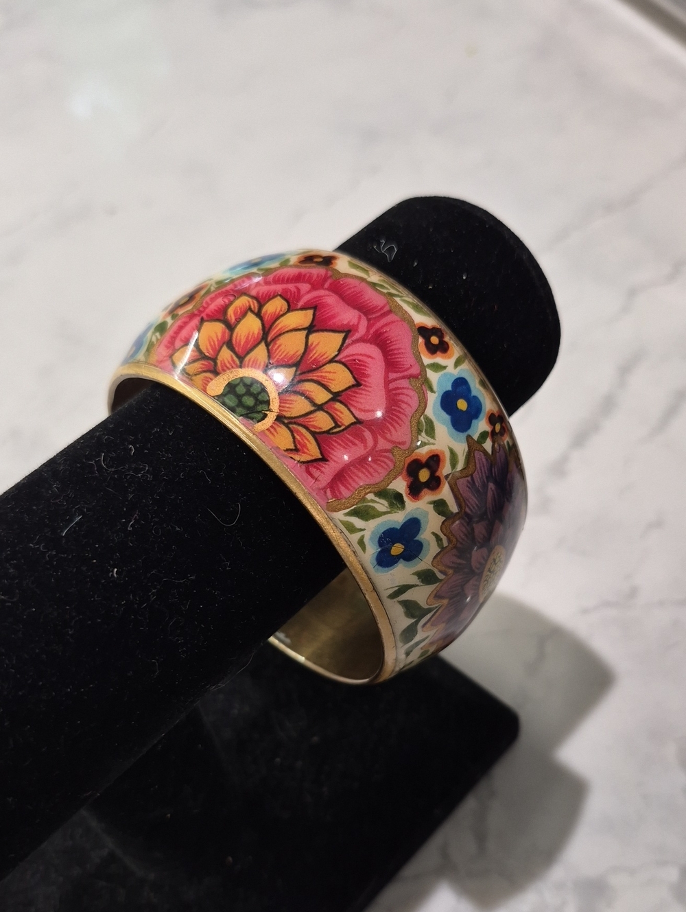 Floral Enamel Wide Cuff Bracelet - Pink Multi